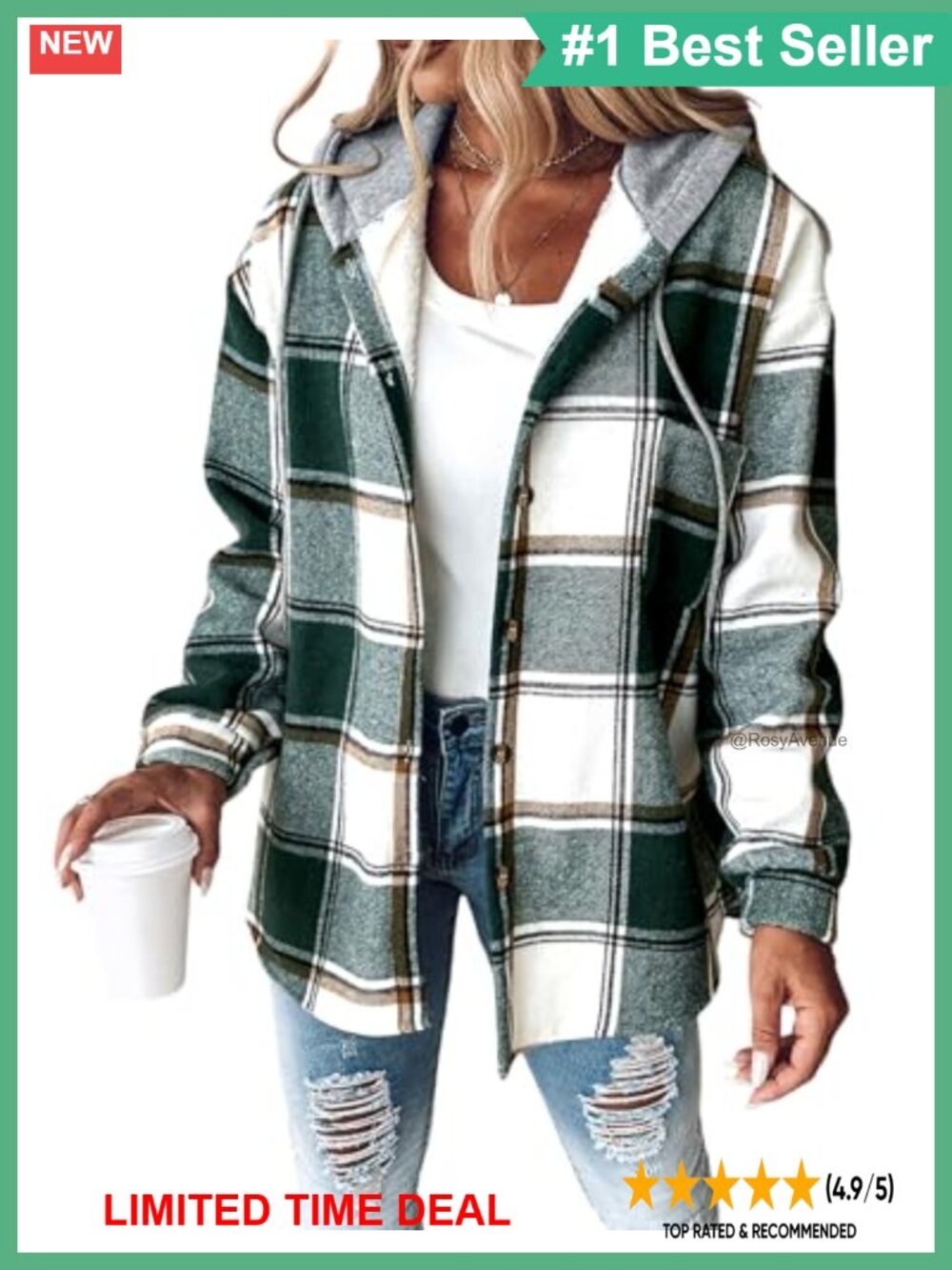 Womens Plaid Hooded Fleece Lined Shacket Button Down Casual Jacket